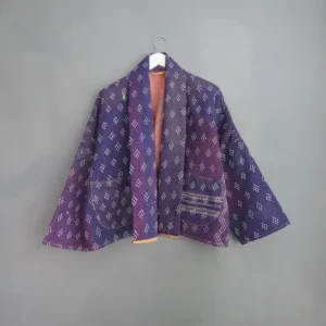 short purple kantha jacket with diamond embroidery