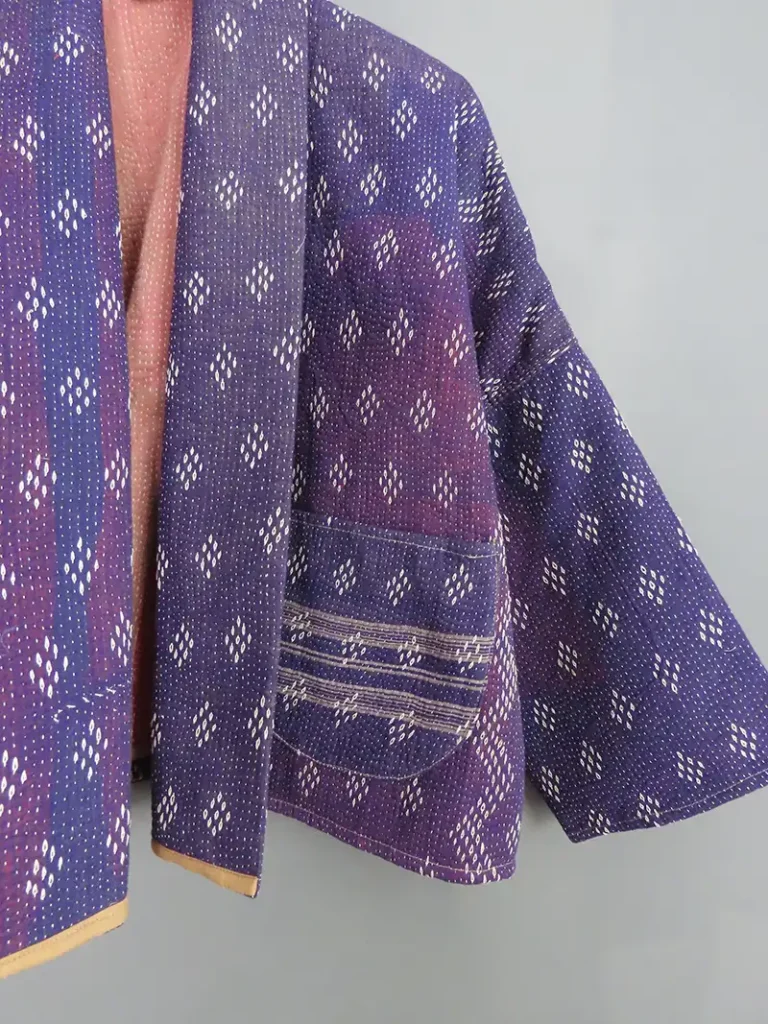 short purple kantha jacket with diamond embroidery
