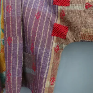 zoom in deatails of purple kantha quilted jacket